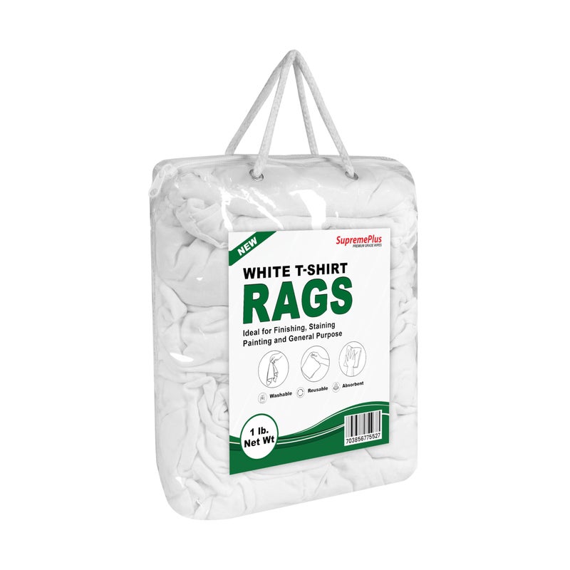 SupremePlus Premium White T-Shirt Cleaning Rags (1 lb. Bag) â€“ White Cotton Rags for Cleaning, Staining, Painting, Oil, Grease & Dust Removal â€“ Shop rag Bulk for Multipurpose use - Image 2